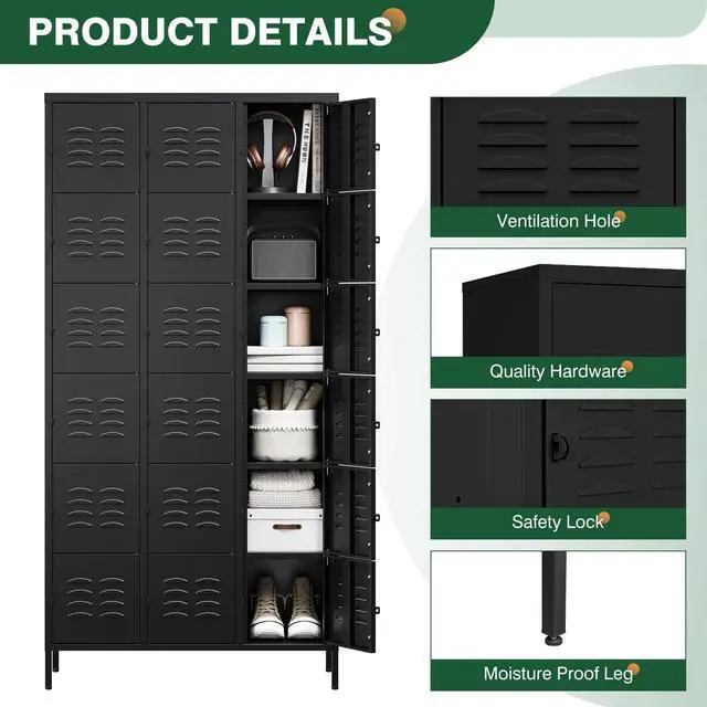 Alt view image 4 of 7 - Metal Lockers for Employees-18 Door Storage Locker with Shelves and Lockable Steel Cabinet for School,Gym,Office,Staff (Black, 18 Door)