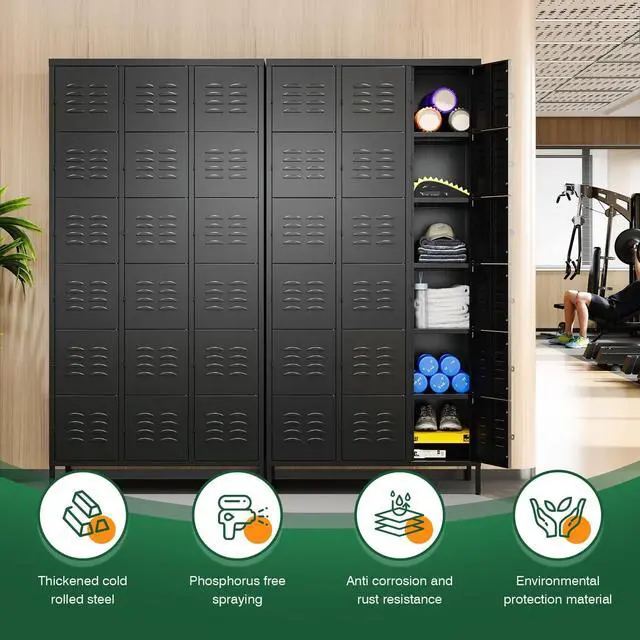 Alt view image 5 of 7 - Metal Lockers for Employees-18 Door Storage Locker with Shelves and Lockable Steel Cabinet for School,Gym,Office,Staff (Black, 18 Door)