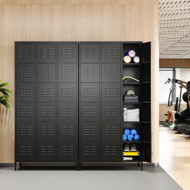 Alt view image 7 of 7 - Metal Lockers for Employees-18 Door Storage Locker with Shelves and Lockable Steel Cabinet for School,Gym,Office,Staff (Black, 18 Door)
