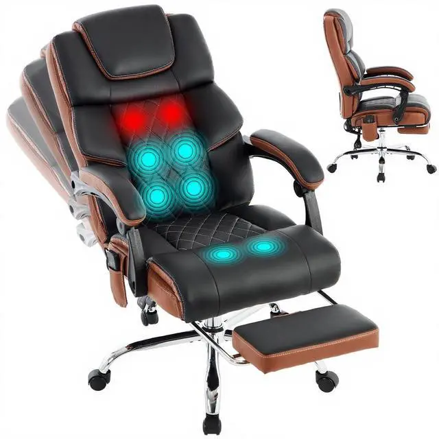 Main image of Massage Office Chair 6 Points 500lbs with Footrest,Reclining Desk Chair with Vibration Heat,Executive Big and Tall Chairs for Heavy People,Adjustable Height Ergonomic Black