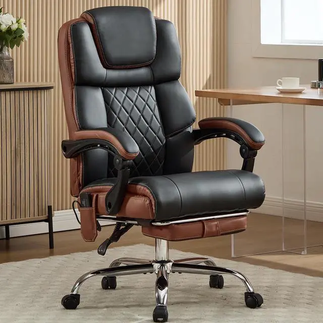 Alt view image 2 of 6 - Massage Office Chair 6 Points 500lbs with Footrest,Reclining Desk Chair with Vibration Heat,Executive Big and Tall Chairs for Heavy People,Adjustable Height Ergonomic Black