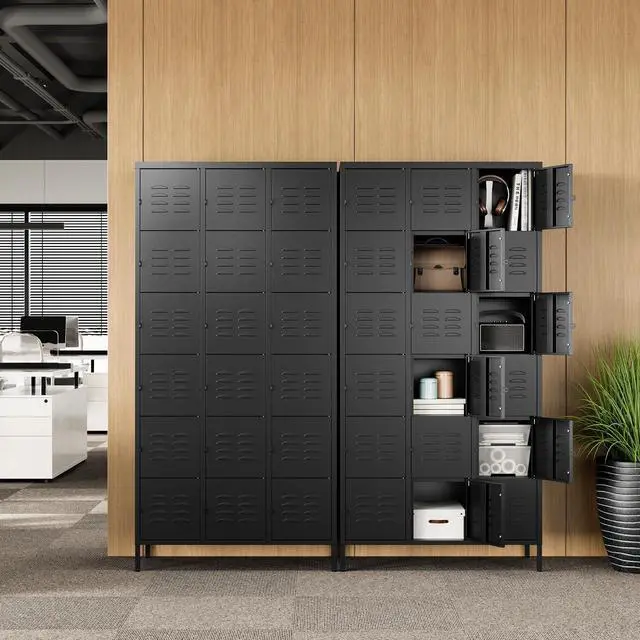 Alt view image 6 of 7 - Metal Lockers for Employees-18 Door Storage Locker with Shelves and Lockable Steel Cabinet for School,Gym,Office,Staff (Black, 18 Door)