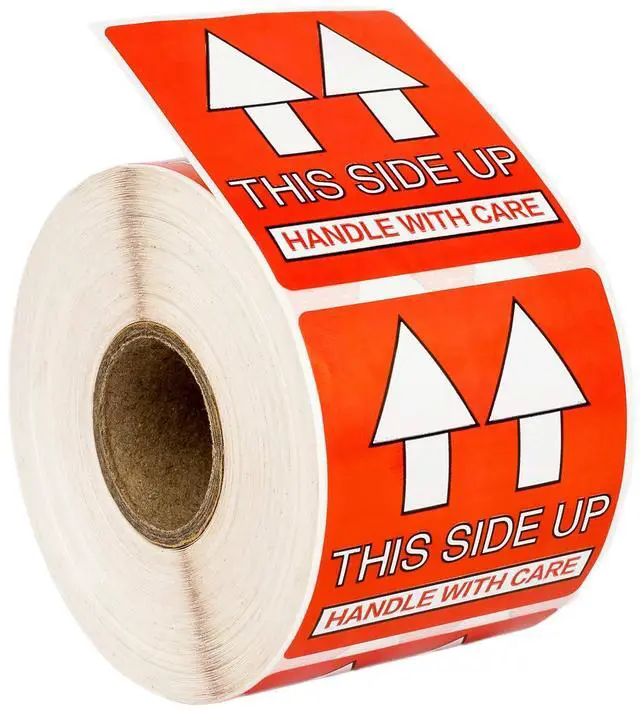 Main image of This Side Up - Handle with Care (2" x 2") | Pre-Printed Labels/Stickers, 500 Labels per Roll, 30 Rolls