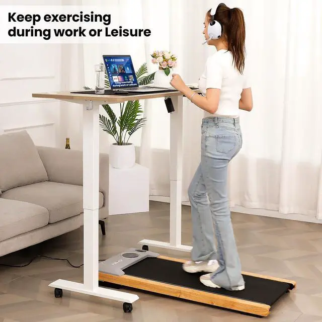Alt view image 3 of 7 - Electric Standing Adjustable Height Desk,55'' x 24'' Stand up Desk with Double Hooks and Wheels, 27''-45'' Lifting Range Computer Workstations(Oak)