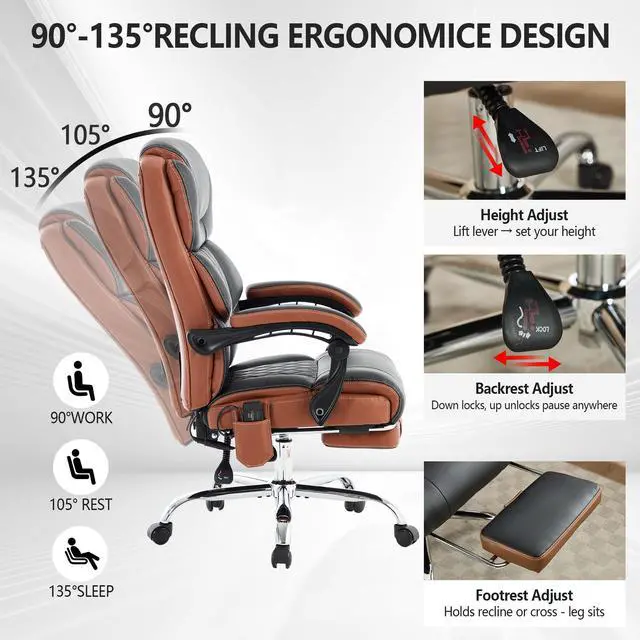 Alt view image 4 of 6 - Massage Office Chair 6 Points 500lbs with Footrest,Reclining Desk Chair with Vibration Heat,Executive Big and Tall Chairs for Heavy People,Adjustable Height Ergonomic Black