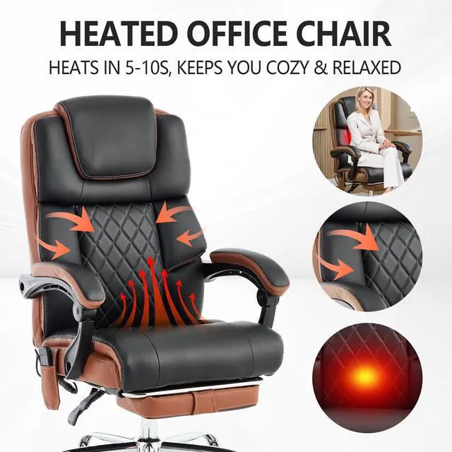 Alt view image 6 of 6 - Massage Office Chair 6 Points 500lbs with Footrest,Reclining Desk Chair with Vibration Heat,Executive Big and Tall Chairs for Heavy People,Adjustable Height Ergonomic Black