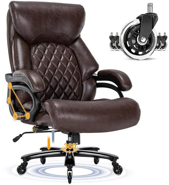 Main image of Big and Tall Office Chair for Heavy People, 500LBS High Back Extra Wide Heavy Duty Executive Office Chair Comfortable for Home Office, Large Computer Desk Chair with Adjustable Lumbar Support Brown