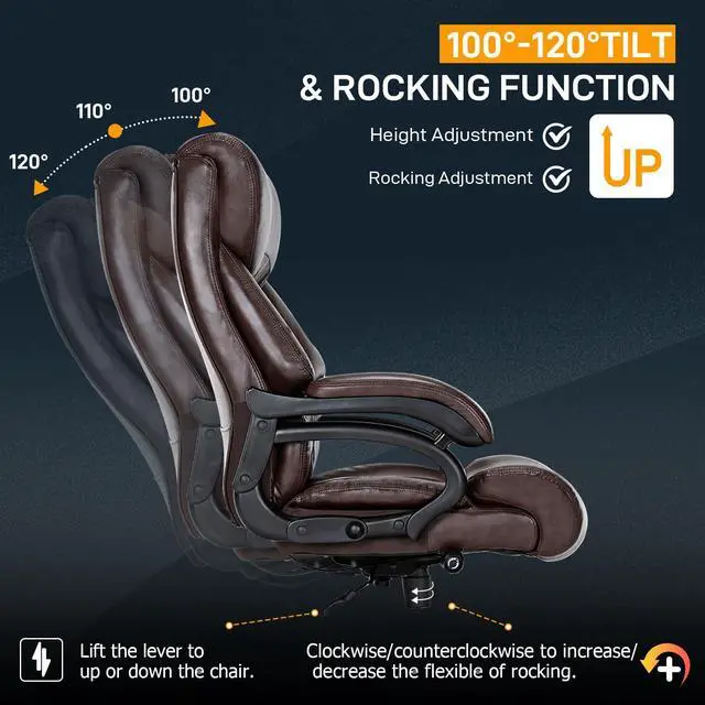 Alt view image 3 of 7 - Big and Tall Office Chair for Heavy People, 500LBS High Back Extra Wide Heavy Duty Executive Office Chair Comfortable for Home Office, Large Computer Desk Chair with Adjustable Lumbar Support Brown