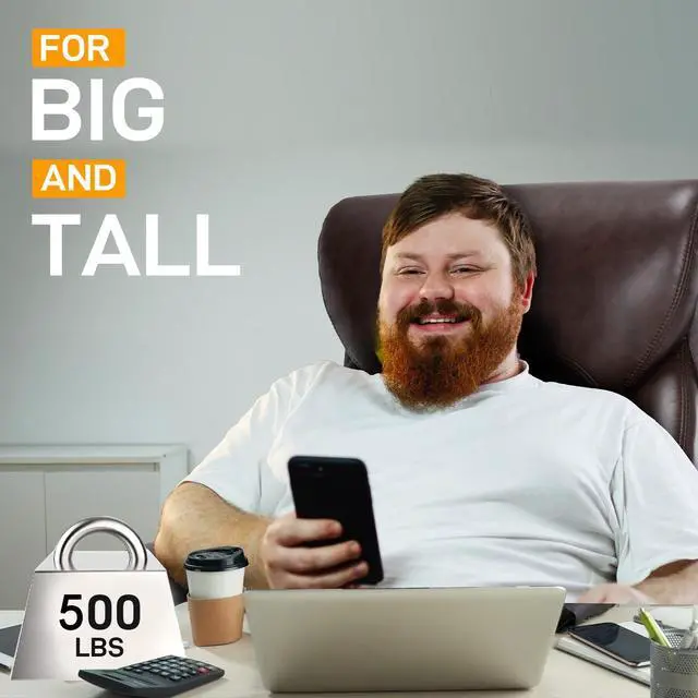 Alt view image 7 of 7 - Big and Tall Office Chair for Heavy People, 500LBS High Back Extra Wide Heavy Duty Executive Office Chair Comfortable for Home Office, Large Computer Desk Chair with Adjustable Lumbar Support Brown