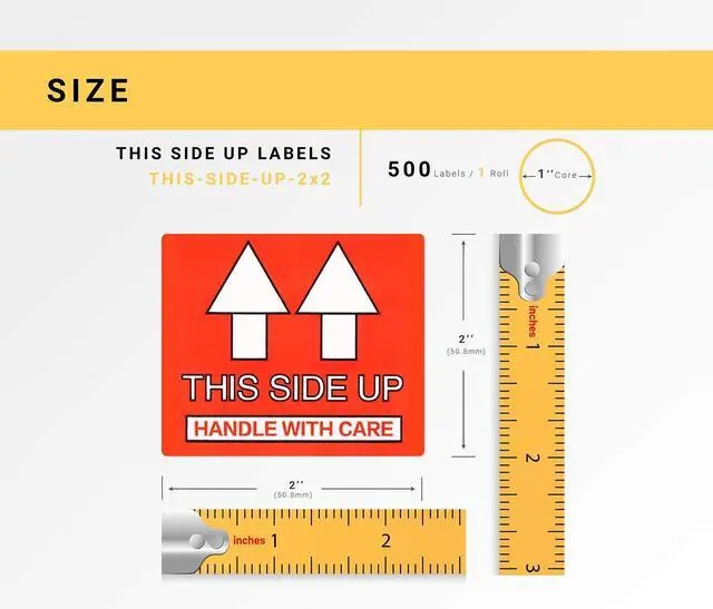 Alt view image 2 of 4 - This Side Up - Handle with Care (2" x 2") | Pre-Printed Labels/Stickers, 500 Labels per Roll, 30 Rolls