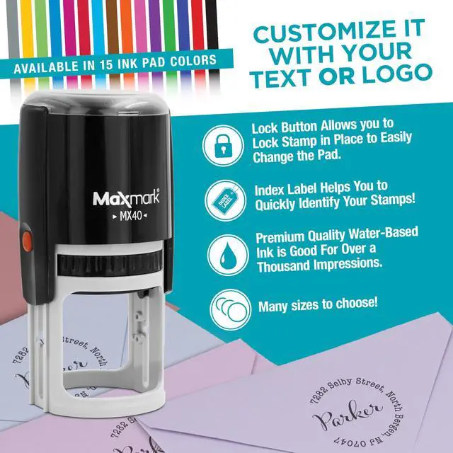 Alt view image 2 of 5 - Personalized Business Custom Self-Inking Round Logo or Text Stamp - Choose from 15 Ink Colors