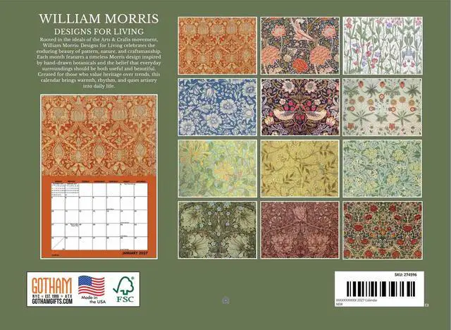 Alt view image 2 of 6 - William Morris Designs For Living Calendar 2027 Monthly Wall Calender 12 Month | American Made In The USA