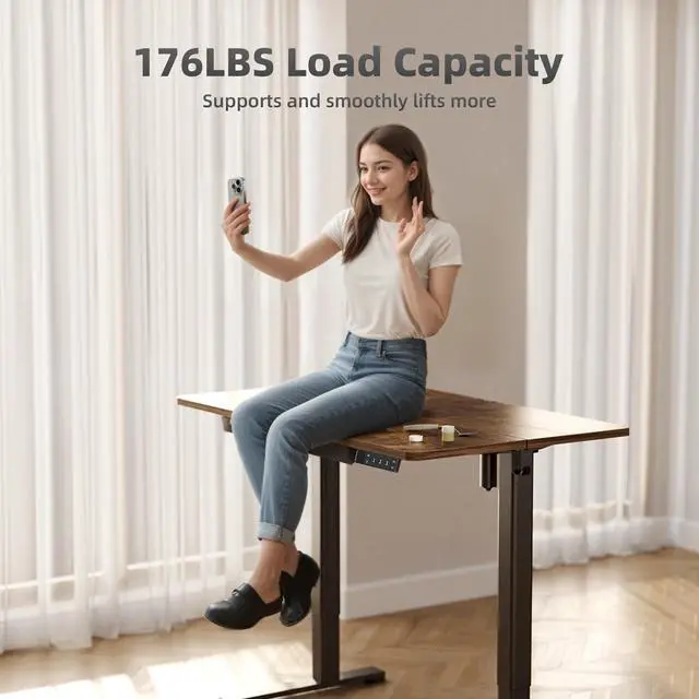 Alt view image 6 of 6 - Electric Standing Desk 55 x 24 Inch with Drawer Rustic Brown | 25.6 x 12.6 inch drawer with 11 lbs capacity, 28.3 to 46.5 inch height range, 176 lbs steel frame,45dB motor