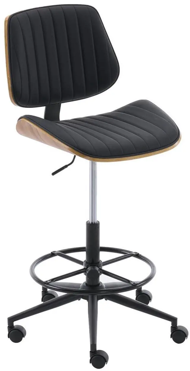 Main image of Drafting Chair for Standing Desk, Armless Tall Office Chair with Bentwood Backrest, Adjustable Height, Footrest Ring and Swivel Seat, PU Leather (Black)