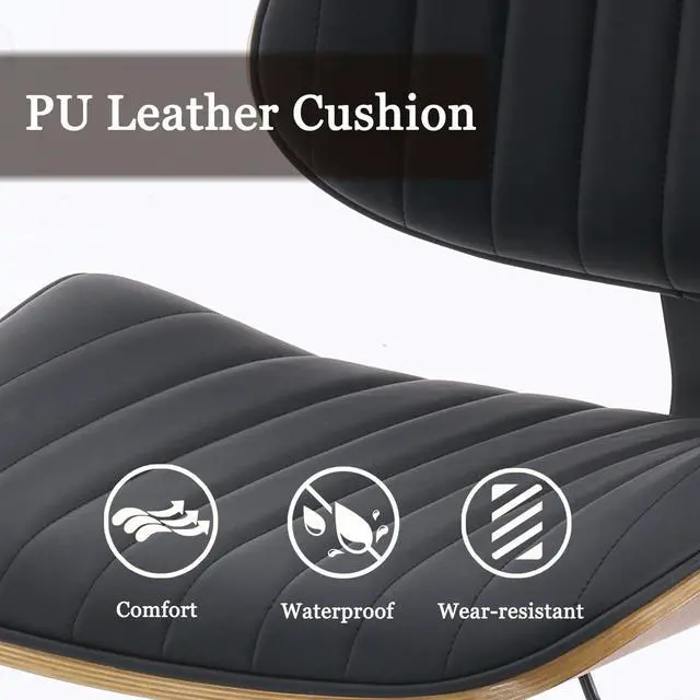 Alt view image 5 of 7 - Drafting Chair for Standing Desk, Armless Tall Office Chair with Bentwood Backrest, Adjustable Height, Footrest Ring and Swivel Seat, PU Leather (Black)