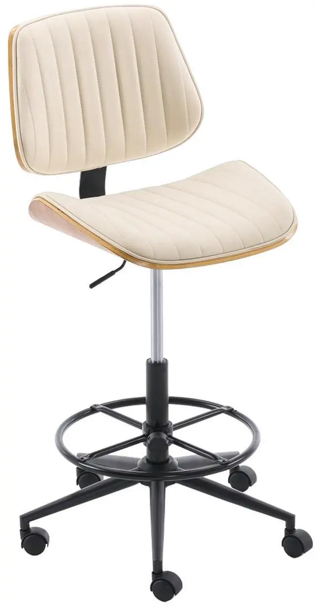 Main image of Drafting Chair for Standing Desk, Armless Tall Office Chair with Bentwood Backrest, Adjustable Height, Footrest Ring and Swivel Seat, PU Leather (Ivory)