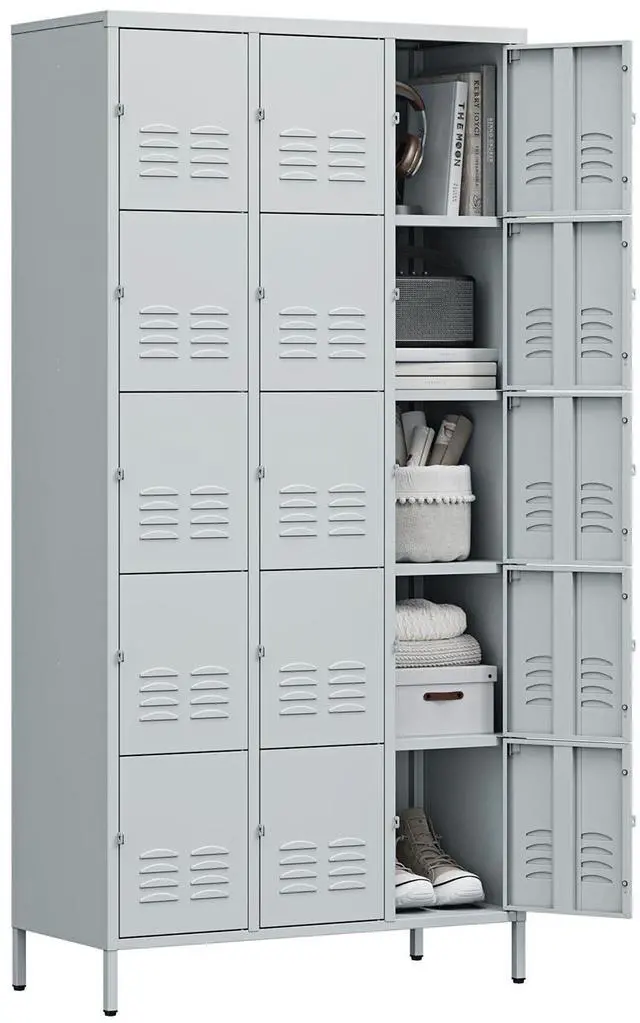 Main image of Metal Lockers for Employees-15 Door Storage Locker with Shelves and Lockable Steel Cabinet for School,Gym,Office,Staff(Grey, 15 Door)