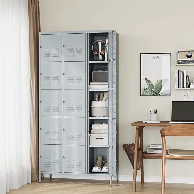 Alt view image 2 of 7 - Metal Lockers for Employees-15 Door Storage Locker with Shelves and Lockable Steel Cabinet for School,Gym,Office,Staff(Grey, 15 Door)