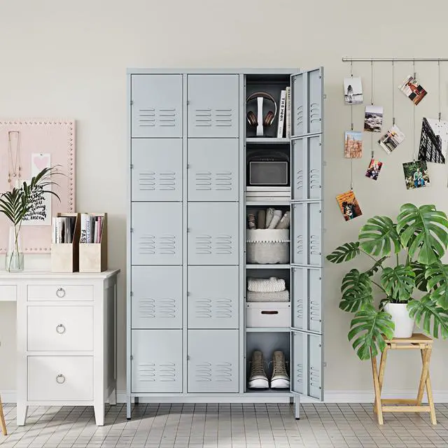 Alt view image 5 of 7 - Metal Lockers for Employees-15 Door Storage Locker with Shelves and Lockable Steel Cabinet for School,Gym,Office,Staff(Grey, 15 Door)