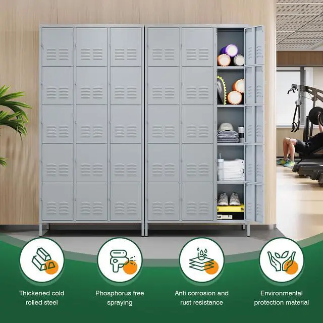 Alt view image 6 of 7 - Metal Lockers for Employees-15 Door Storage Locker with Shelves and Lockable Steel Cabinet for School,Gym,Office,Staff(Grey, 15 Door)