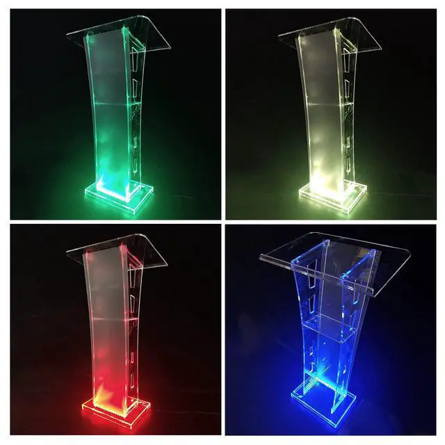 Alt view image 2 of 7 - Acrylic Podium Stand with lights, 43Transparent Pulpits for Churches with Large Reading Platform, Clear Presentation Podiums for Churches, Classroom, Conference (15 Colors Adjustable& Remote Control)