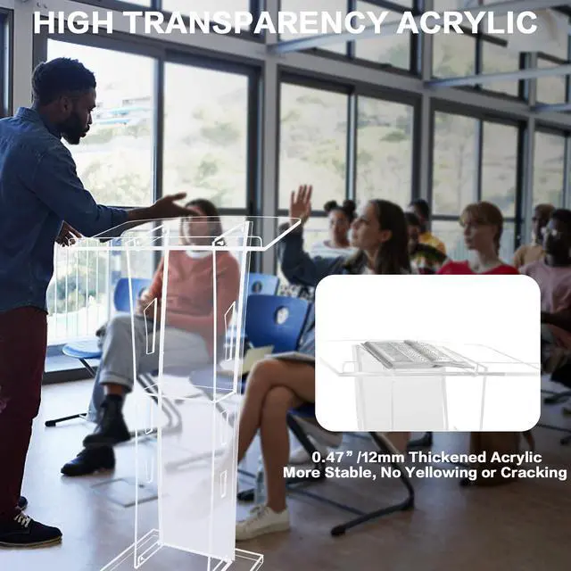 Alt view image 4 of 7 - Acrylic Podium Stand with lights, 43Transparent Pulpits for Churches with Large Reading Platform, Clear Presentation Podiums for Churches, Classroom, Conference (15 Colors Adjustable& Remote Control)