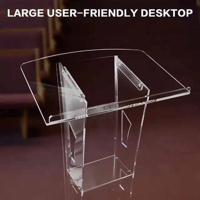 Alt view image 3 of 7 - Acrylic Podium Stand with lights, 43Transparent Pulpits for Churches with Large Reading Platform, Clear Presentation Podiums for Churches, Classroom, Conference (15 Colors Adjustable& Remote Control)