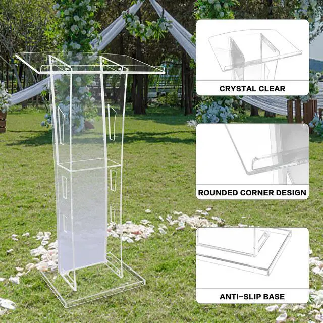 Alt view image 5 of 7 - Acrylic Podium Stand with lights, 43Transparent Pulpits for Churches with Large Reading Platform, Clear Presentation Podiums for Churches, Classroom, Conference (15 Colors Adjustable& Remote Control)