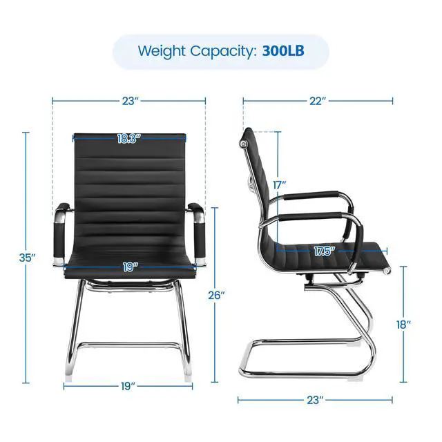 Alt view image 3 of 7 - Office Guest Chairs Set of 2, Faux Leather Reception Chair, Black | Set of 2, Easy-Clean Faux Leather, Foam-Padded Seats, Fixed Armrests, Sturdy Metal Frames, 300 lb Capacity per Chair