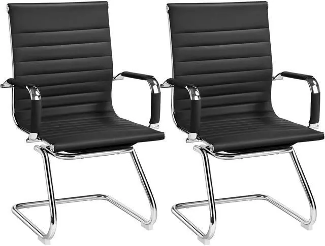 Main image of Office Guest Chairs Set of 2, Faux Leather Reception Chair, Black | Set of 2, Easy-Clean Faux Leather, Foam-Padded Seats, Fixed Armrests, Sturdy Metal Frames, 300 lb Capacity per Chair