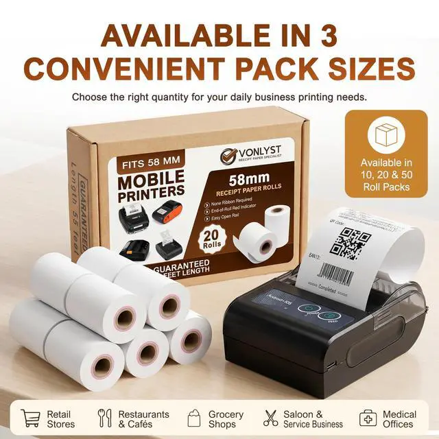 Alt view image 7 of 7 - Receipt Paper Roll for 58mm Mobile Portable Thermal Printer (Pack 20 rolls)