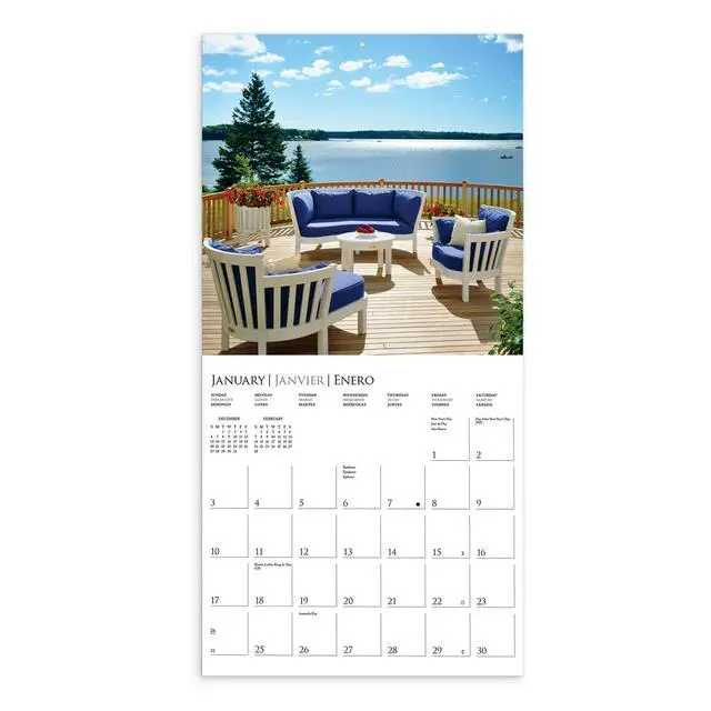 Alt view image 2 of 7 - On the Porch 2027 Wall Calendar | 12 x 12 | Thick Paper | Home & Office Organizer | Large Monthly Grid | 3 Languages & Marked Holidays | 4 Month Preview Page for 2028