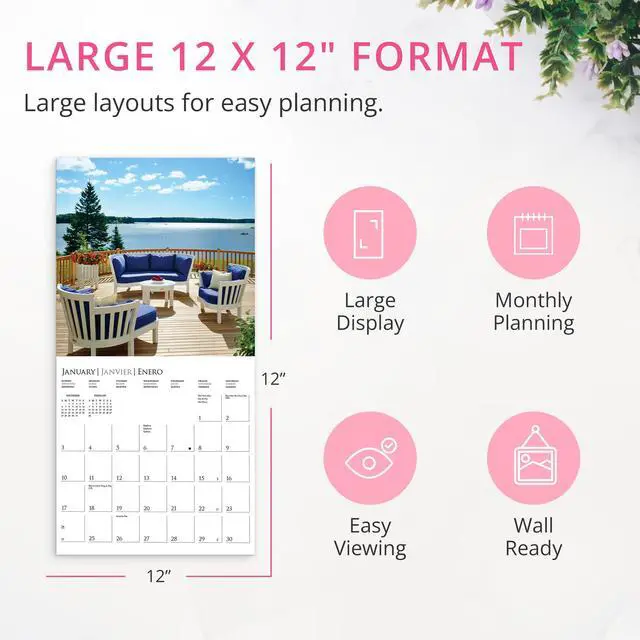 Alt view image 6 of 7 - On the Porch 2027 Wall Calendar | 12 x 12 | Thick Paper | Home & Office Organizer | Large Monthly Grid | 3 Languages & Marked Holidays | 4 Month Preview Page for 2028