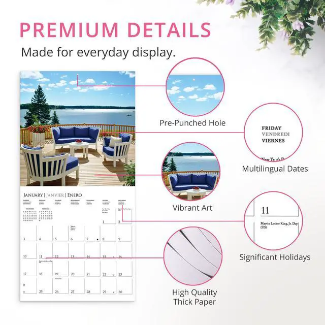 Alt view image 5 of 7 - On the Porch 2027 Wall Calendar | 12 x 12 | Thick Paper | Home & Office Organizer | Large Monthly Grid | 3 Languages & Marked Holidays | 4 Month Preview Page for 2028