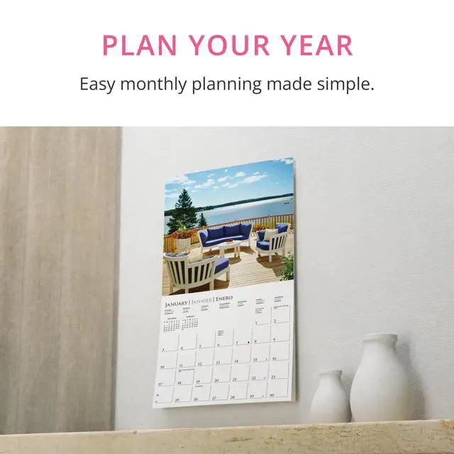 Alt view image 3 of 7 - On the Porch 2027 Wall Calendar | 12 x 12 | Thick Paper | Home & Office Organizer | Large Monthly Grid | 3 Languages & Marked Holidays | 4 Month Preview Page for 2028