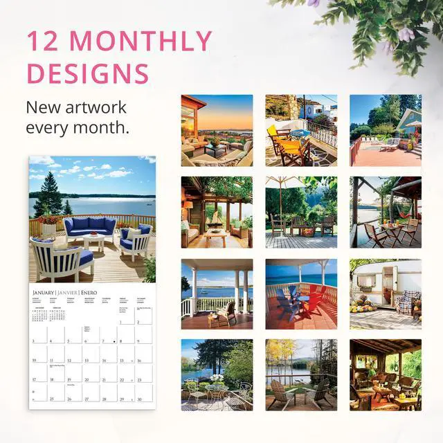 Alt view image 4 of 7 - On the Porch 2027 Wall Calendar | 12 x 12 | Thick Paper | Home & Office Organizer | Large Monthly Grid | 3 Languages & Marked Holidays | 4 Month Preview Page for 2028