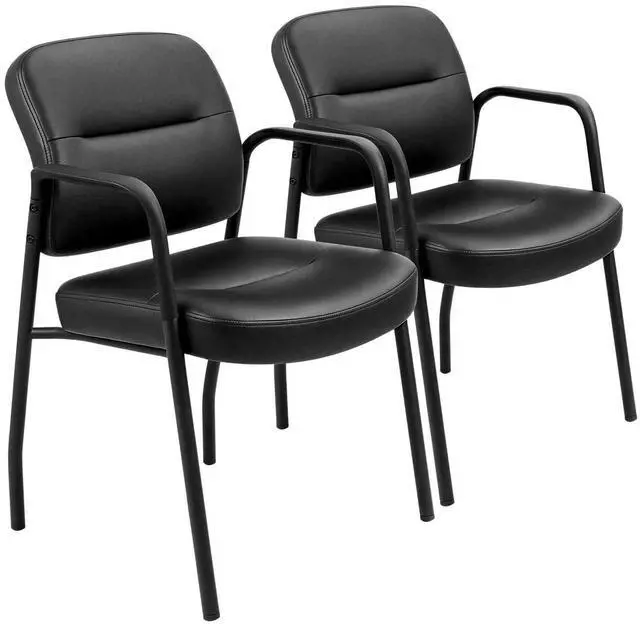 Main image of Waiting Room Office Reception Chairs Executive Leather Guest Chairs with Armrest Ergonomic Upholstered Lumbar Support Side Chairs (2 Pack)