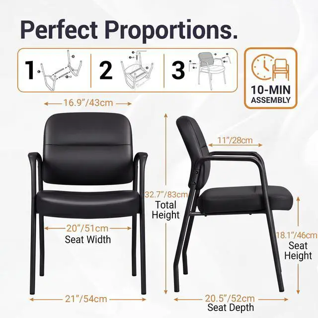Alt view image 3 of 7 - Waiting Room Office Reception Chairs Executive Leather Guest Chairs with Armrest Ergonomic Upholstered Lumbar Support Side Chairs (2 Pack)
