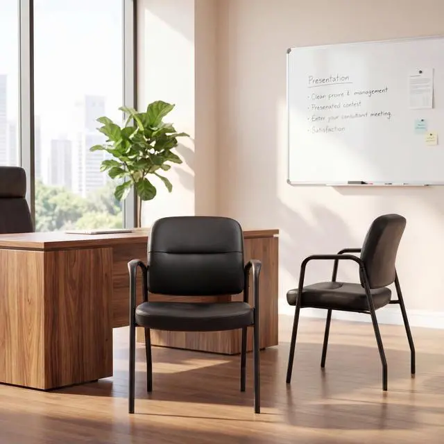 Alt view image 2 of 7 - Waiting Room Office Reception Chairs Executive Leather Guest Chairs with Armrest Ergonomic Upholstered Lumbar Support Side Chairs (2 Pack)