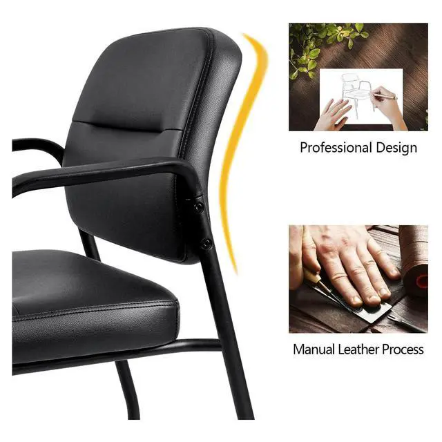 Alt view image 7 of 7 - Waiting Room Office Reception Chairs Executive Leather Guest Chairs with Armrest Ergonomic Upholstered Lumbar Support Side Chairs (2 Pack)