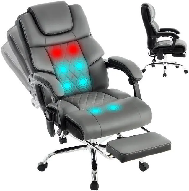 Main image of Massage Office Chair with Heat & Footrest,Heated Comfy Reclining Desk Chair with Vibration,Executive Big and Tall Chairs for Heavy People,Adjustable Height Black Grey