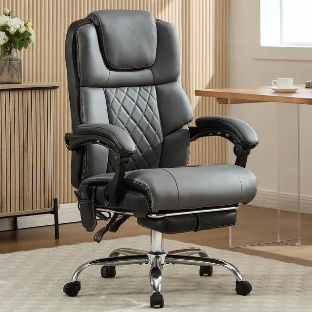 Alt view image 2 of 6 - Massage Office Chair with Heat & Footrest,Heated Comfy Reclining Desk Chair with Vibration,Executive Big and Tall Chairs for Heavy People,Adjustable Height Black Grey