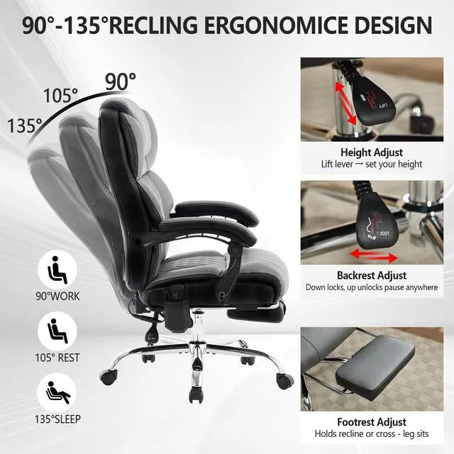 Alt view image 5 of 6 - Massage Office Chair with Heat & Footrest,Heated Comfy Reclining Desk Chair with Vibration,Executive Big and Tall Chairs for Heavy People,Adjustable Height Black Grey