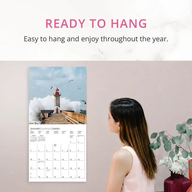 Alt view image 7 of 7 - 2027 Lighthouses Wall Calendar | 12 x 12 | Thick Paper | Home Calendar & Office Organizer | Large Monthly Grid | 3 Languages & Marked Holidays | 4 Month Preview Page for 2028
