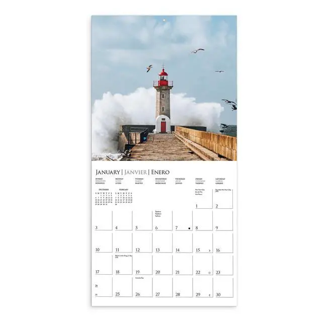 Alt view image 2 of 7 - 2027 Lighthouses Wall Calendar | 12 x 12 | Thick Paper | Home Calendar & Office Organizer | Large Monthly Grid | 3 Languages & Marked Holidays | 4 Month Preview Page for 2028