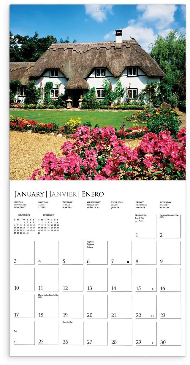 Alt view image 2 of 7 - Cottages 2027 Wall Calendar | 12 x 12 | Thick Paper | Home & Office Organizer | Large Monthly Grid | 3 Languages & Marked Holidays | 4 Month Preview Page for 2028