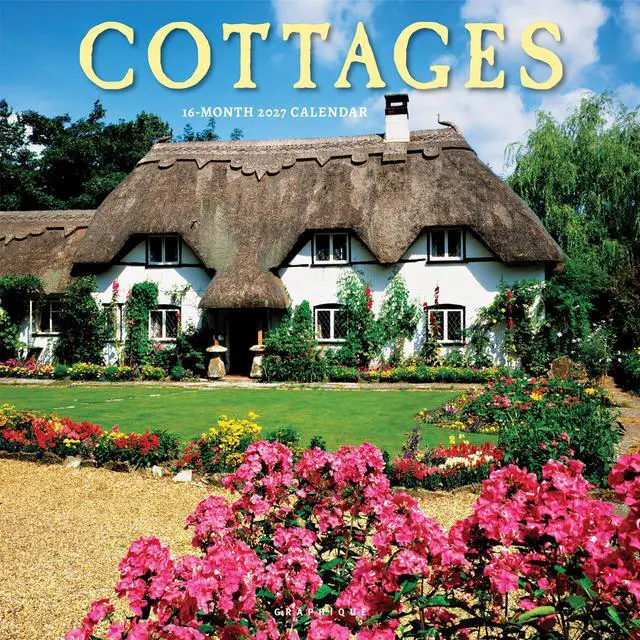 Main image of Cottages 2027 Wall Calendar | 12 x 12 | Thick Paper | Home & Office Organizer | Large Monthly Grid | 3 Languages & Marked Holidays | 4 Month Preview Page for 2028