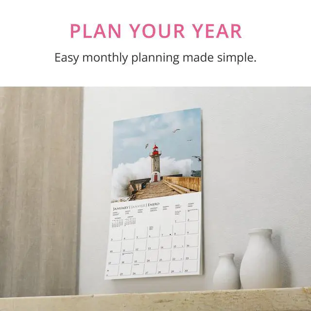 Alt view image 3 of 7 - 2027 Lighthouses Wall Calendar | 12 x 12 | Thick Paper | Home Calendar & Office Organizer | Large Monthly Grid | 3 Languages & Marked Holidays | 4 Month Preview Page for 2028