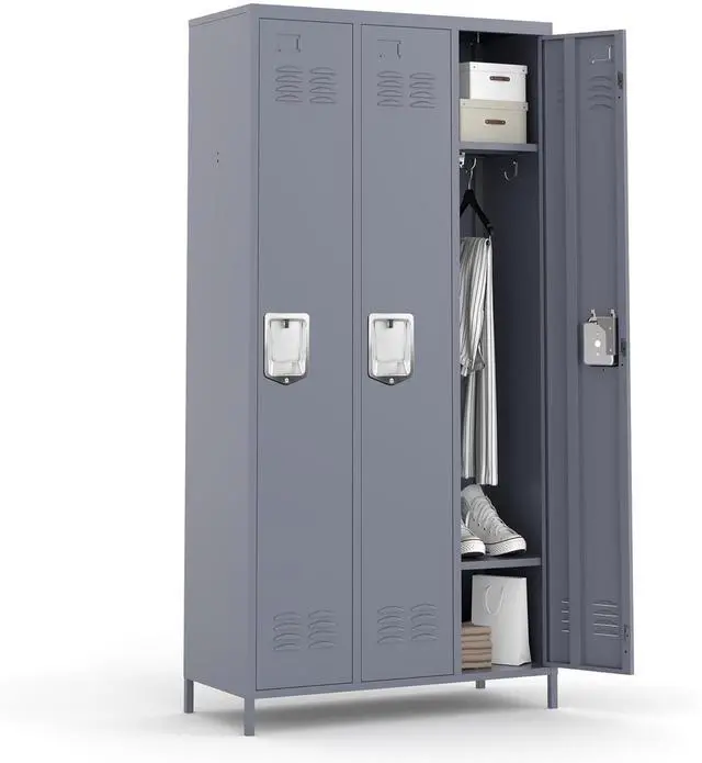Main image of 3 Doors Steel Locker Cabinet | Secure Employee & Multi-Purpose Storage for Office, Gym, School & Home | Space-Saving Design, Easy Assembly, Dark Grey