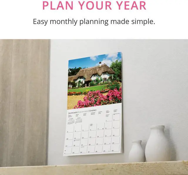 Alt view image 3 of 7 - Cottages 2027 Wall Calendar | 12 x 12 | Thick Paper | Home & Office Organizer | Large Monthly Grid | 3 Languages & Marked Holidays | 4 Month Preview Page for 2028